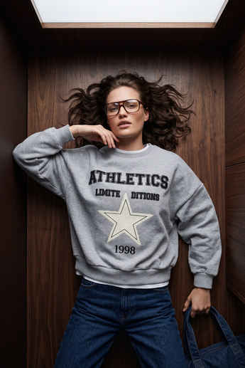 Gri Baskılı Sweatshirt