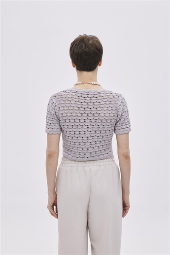 Grey Snap Knitwear Crop Top