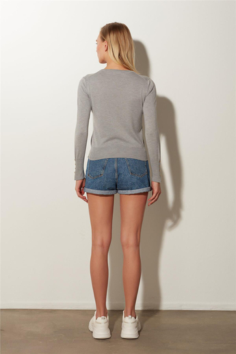 Grey Melange Basic Knit Sweater SWK4626GM