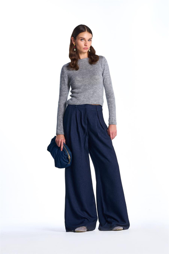 Gri Triko Crop Kazak