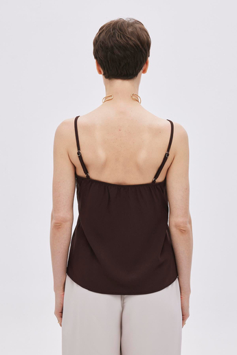 Brown Satin-Look Thin Straps Blouse
