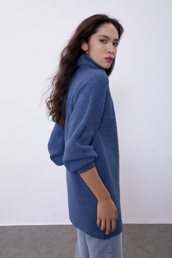 Dark Blue Turtleneck Oversize Knit Tunic SWK4299KM