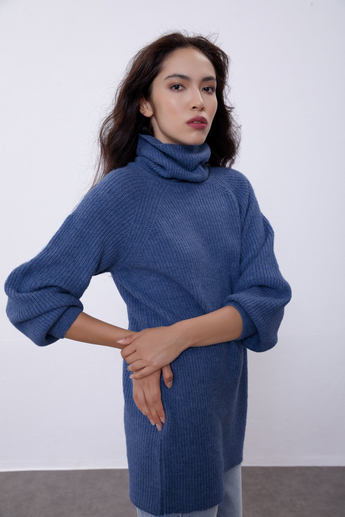 Dark Blue Turtleneck Oversize Knit Tunic SWK4299KM