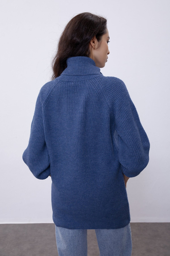 Dark Blue Turtleneck Oversize Knit Tunic SWK4299KM