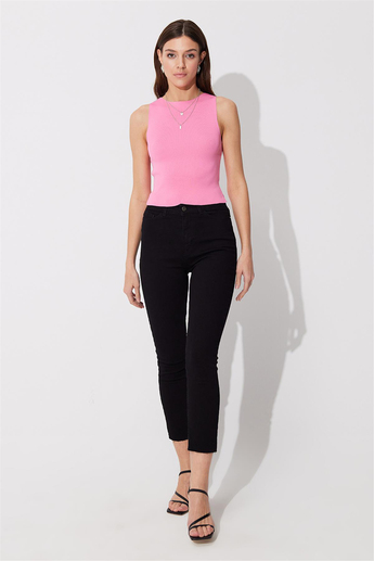 Pembe Bisiklet Yaka Basic Triko Atlet
