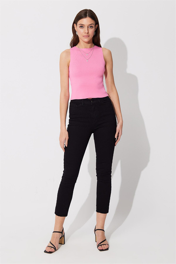Pembe Bisiklet Yaka Basic Triko Atlet