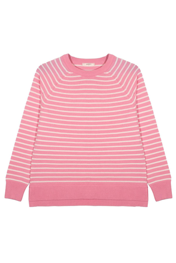Pembe Bisiklet Yaka Çizgili Bluz