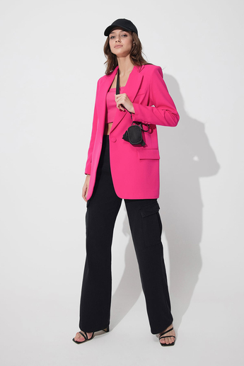 Pembe Tek Düğmeli Oversize Blazer Ceket