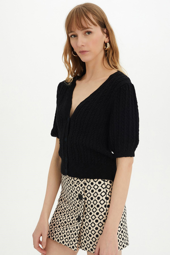 Sherin Woman Black Braided Buttoned Knit Cardigan SWC4332Sİ