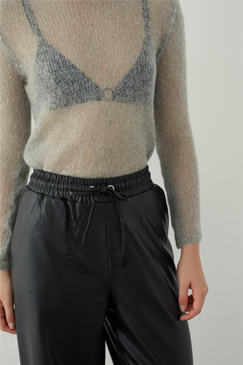 Loose fit leather look trousers