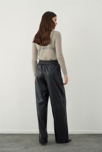Loose fit leather look trousers