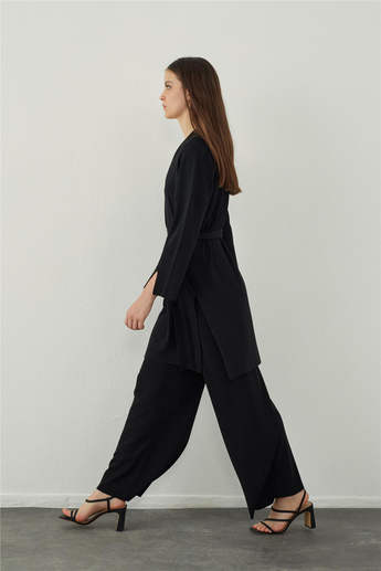 Siyah Boru Paça Basic Triko Pantolon