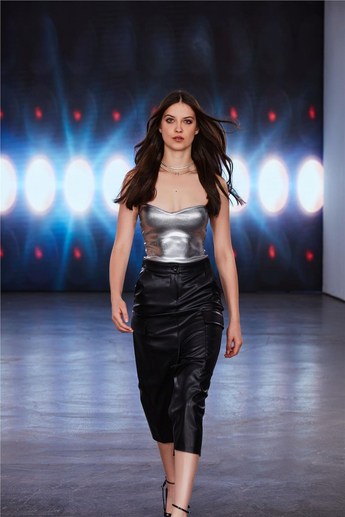 Leather look midi skirt with pocket detail