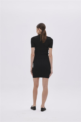 Black Shirt Collar Knitwear Top