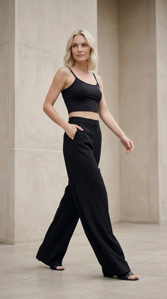 Siyah İnce Askılı Crop Top