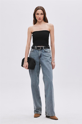 Black Strapless Knitwear Top