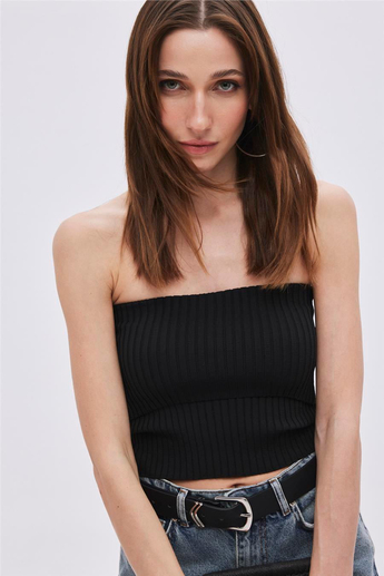 Black Strapless Knitwear Top