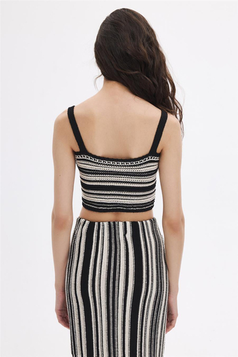 Siyah Kontrast Triko Crop