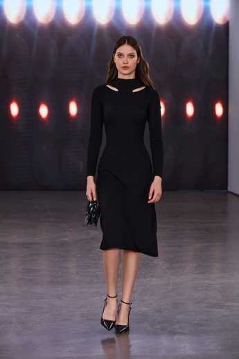 long knitted dress with shoulder detail