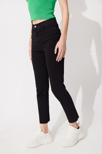 Siyah Yüksek Bel Straight Fit Jean