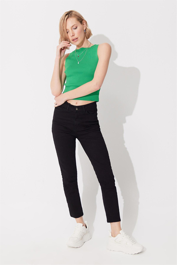 Siyah Yüksek Bel Straight Fit Jean