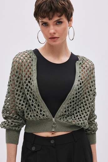 Green Lurex Bomber Knitwear Cardigan