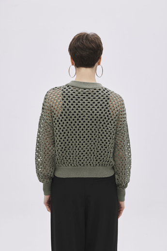 Green Lurex Bomber Knitwear Cardigan