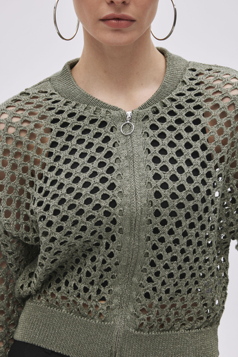 Green Lurex Bomber Knitwear Cardigan