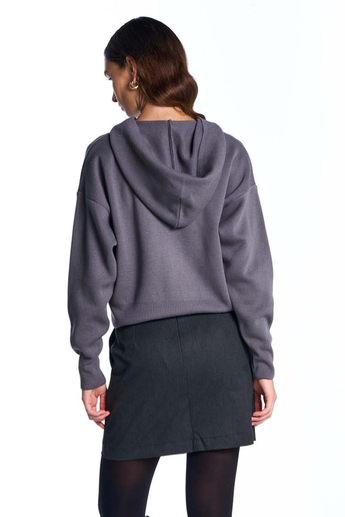Koyu Gri Kapüşonlu Triko Sweatshirt