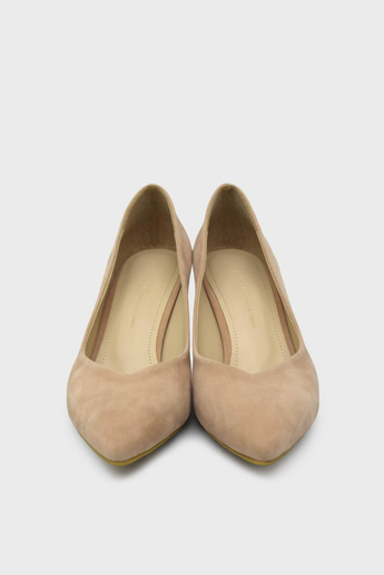 Esstii Kadın Kısa İnce Topuklu Stiletto Ayakkabı Süet Pudra EST096