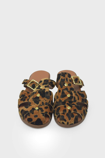 Kanuga Kadın Günlük Kafes Terlik Siyah Leopar LPA1001