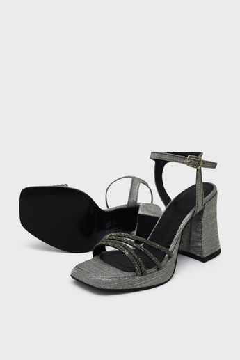 Kanuga Kadın Taş Detaylı Topuklu Abiye Ayakkabı Platin Simli MND6002