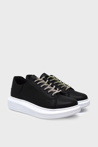 Kanuga Kadın Yüksek Taban Sneakers Siyah Beyaz ASL-859