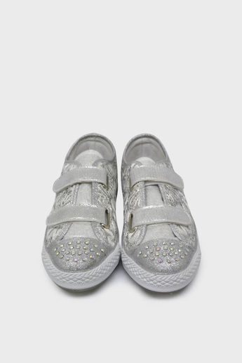 Kanuga Kız Çocuk Taş Detaylı Cırtlı Converse Ayakkabı Gümüş MAGL1216