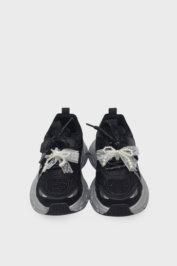 Minican Kız Çocuk Kurdeleli Cırtlı Sneaker Siyah MNCN10