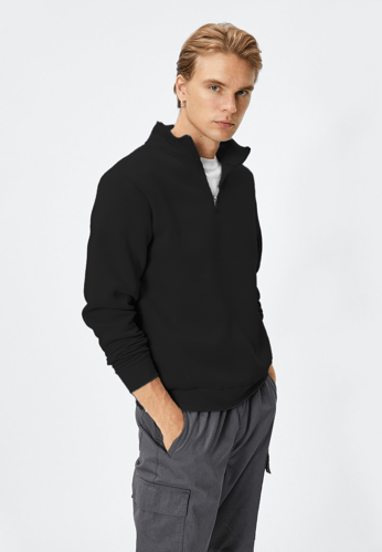 Siyah 3 İplik Dik Yaka oversize sweatshirt