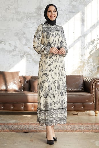 Tanya Pleated Belted Chiffon Dress - Ecru