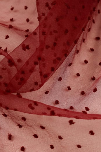 Floklu Dalya Organze Bordo Rengi Kumaş