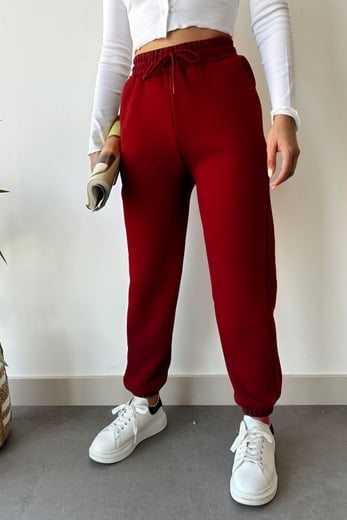 Bordo Kadın 3 iplik Bol kalıp Eşofman Altı