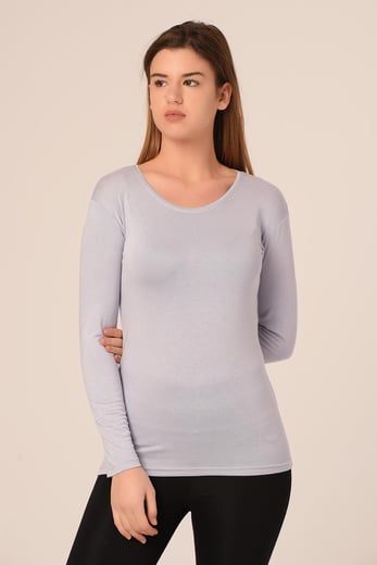 Yuvarlak Yaka Uzun Kollu Viskon Gri Body