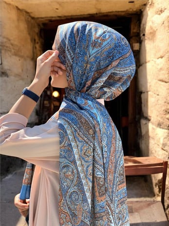 BAŞTACI SOFT ETNİK 0181 KOT MAVİ ŞAL