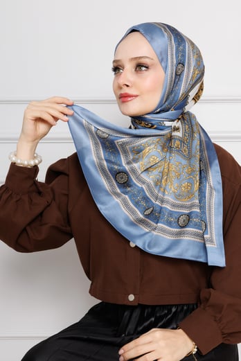 Versace Desenli Hint İpeği Şal-Bebe mavi