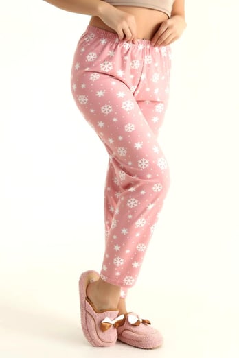Kar Tanesi Desenli Pijama Altı Süet  Pudra