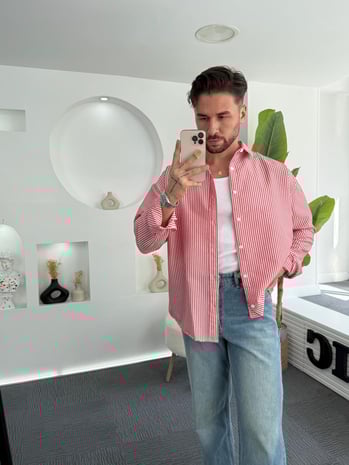 Kırmızı RL Gofre Kumaş Oversize Gömlek