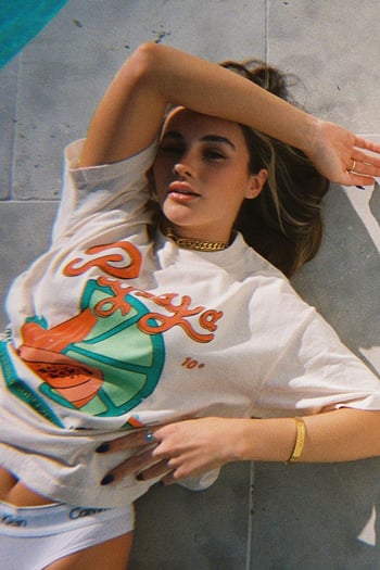 Women Printed Oversize Soft Beige T-Shirt MG1531