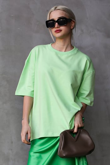 Açık Yeşil Bisiklet Yaka Basic Oversize T-shirt MG1687