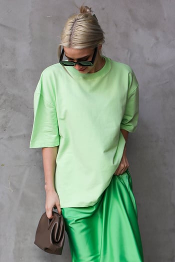 Açık Yeşil Bisiklet Yaka Basic Oversize T-shirt MG1687