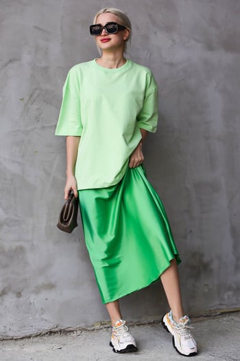 Açık Yeşil Bisiklet Yaka Basic Oversize T-shirt MG1687