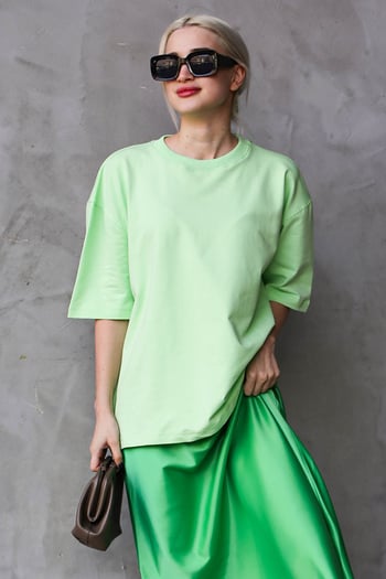 Açık Yeşil Bisiklet Yaka Basic Oversize T-shirt MG1687