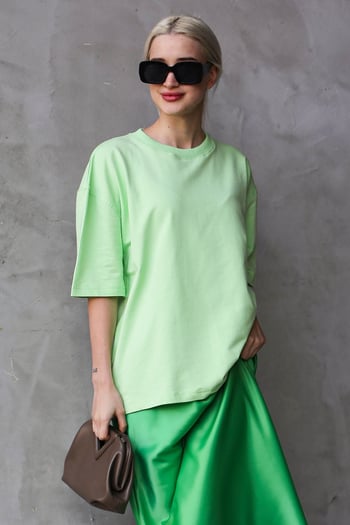 Açık Yeşil Bisiklet Yaka Basic Oversize T-shirt MG1687